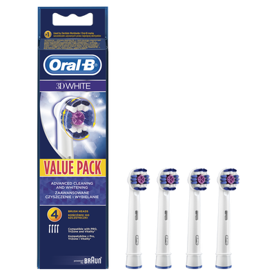 Oral b 3d white replacement electric toothbrush heads value pack 4pieces, , medium