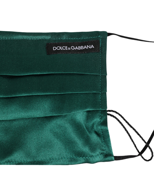 Green silk pleated elastic ear strap face mask-null