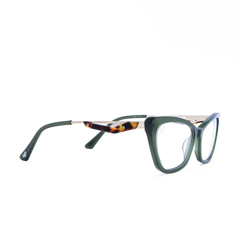 OJO personal style handmade cat eye green frame and metal temples with demo lenses, , medium-null