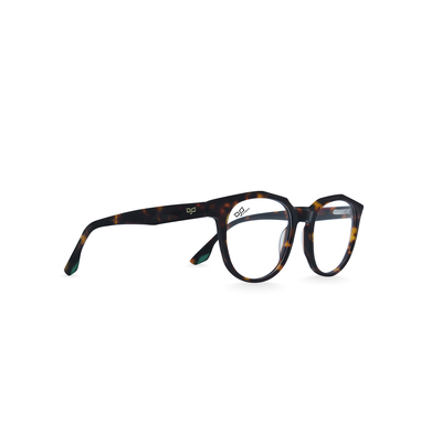 OJO personal style round laminated shell brown frame and temples with demo lenses
