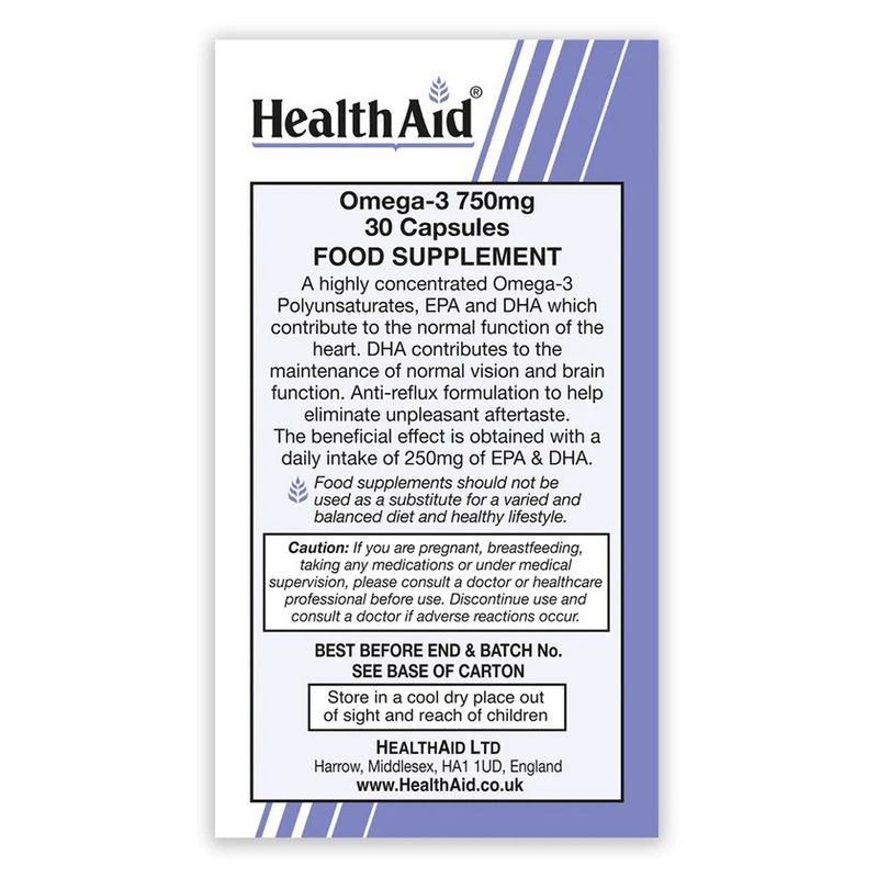 Health aid omega-3 750mg x 30 tablets - support of cardiovascular, immune & reproductive system, , medium-null