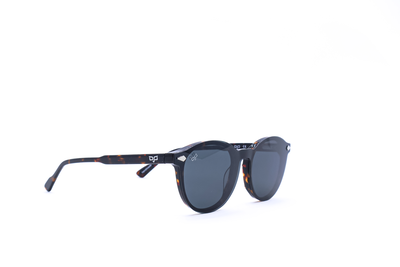 OJO optical round handmade shell brown frame and temples and demo lenses with polarised clip on, , medium