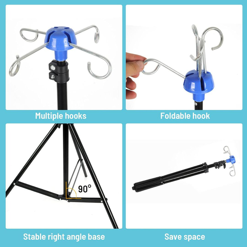 Product image: Portable iv stand, aluminum alloy, 4 hook 3 leg, adjustable height, , medium-null
