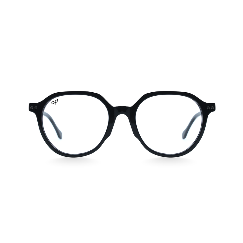OJO personal style round handmade black frame and temples and demo lenses with polarised clip on, , medium image number null