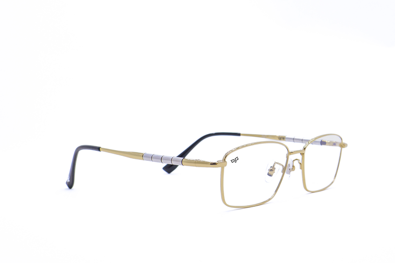 OJO optical square titanium gold frame and temples and demo lenses, , medium-null
