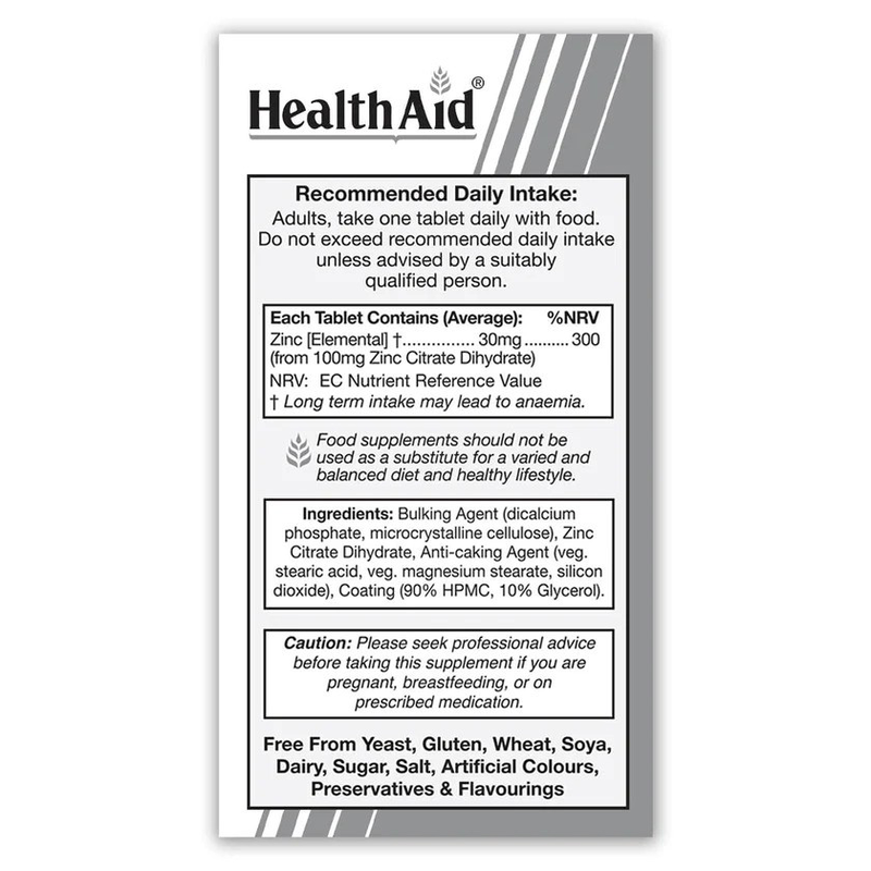 Health aid zinc citrate 100mg x 100 veg tablets, , medium-null