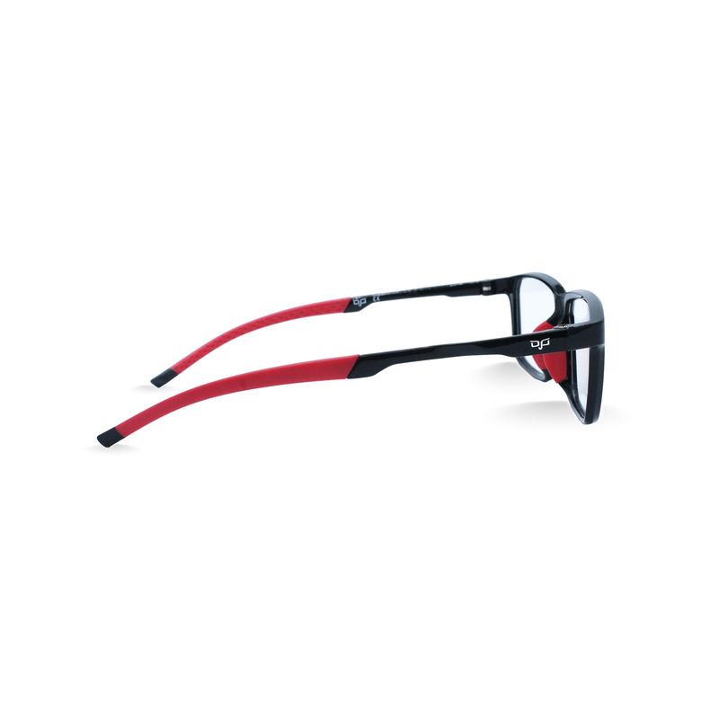 Product image: OJO personal style sport black frame and black red rubber temples with demo lenses, , medium-null