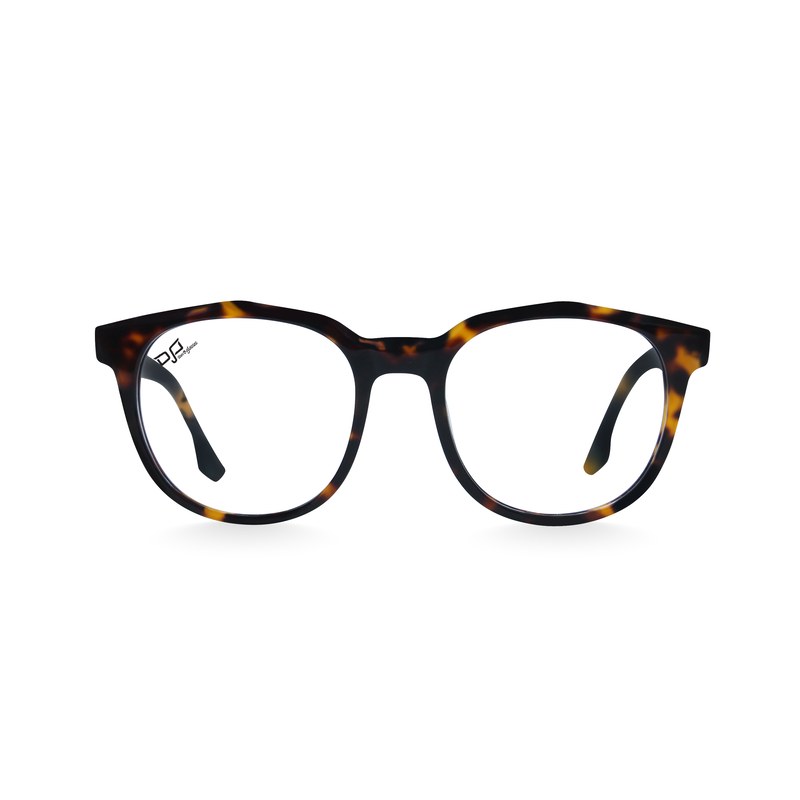 OJO personal style round laminated shell brown frame and temples with demo lenses, , medium image number null