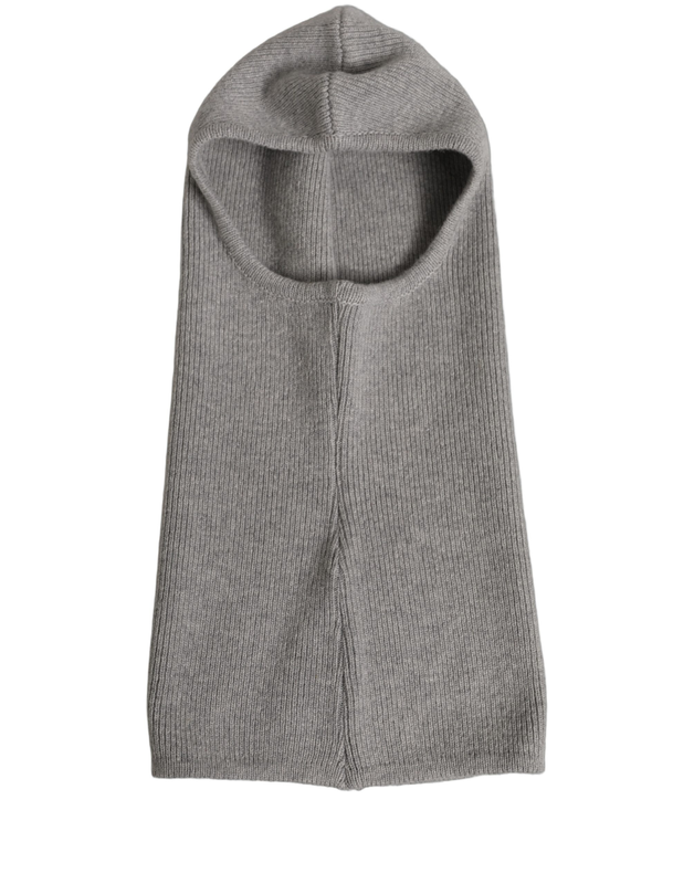 Men grey wool ribbed knit balaclava wrap one size hat-null