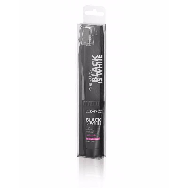 Curaprox black is white whitening toothpaste set. Includes ultra soft toothbrush cs 5460+ whitening toothpaste 8ml, , medium image number null