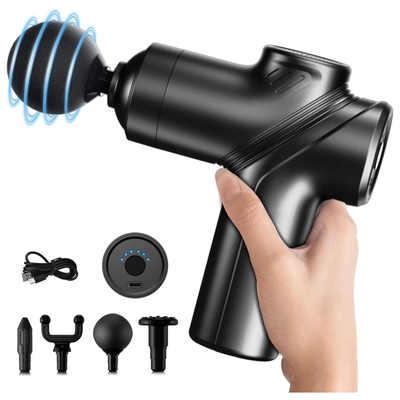 Deep tissue massage gun portable, 4 heads, black, , medium