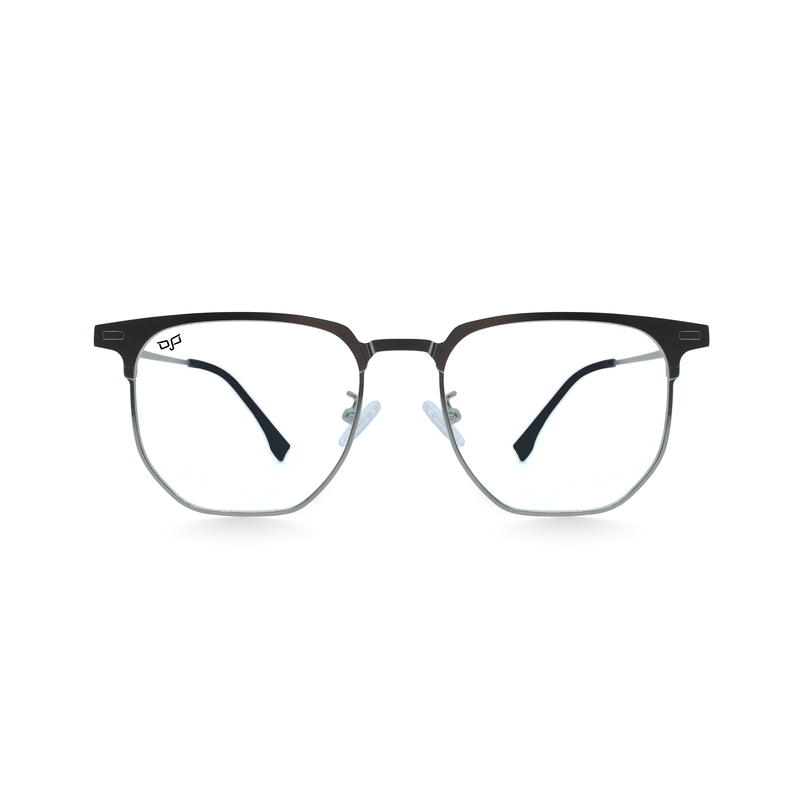 OJO personal style square silver frame and temples and demo lenses with polarised clip on, , medium image number null