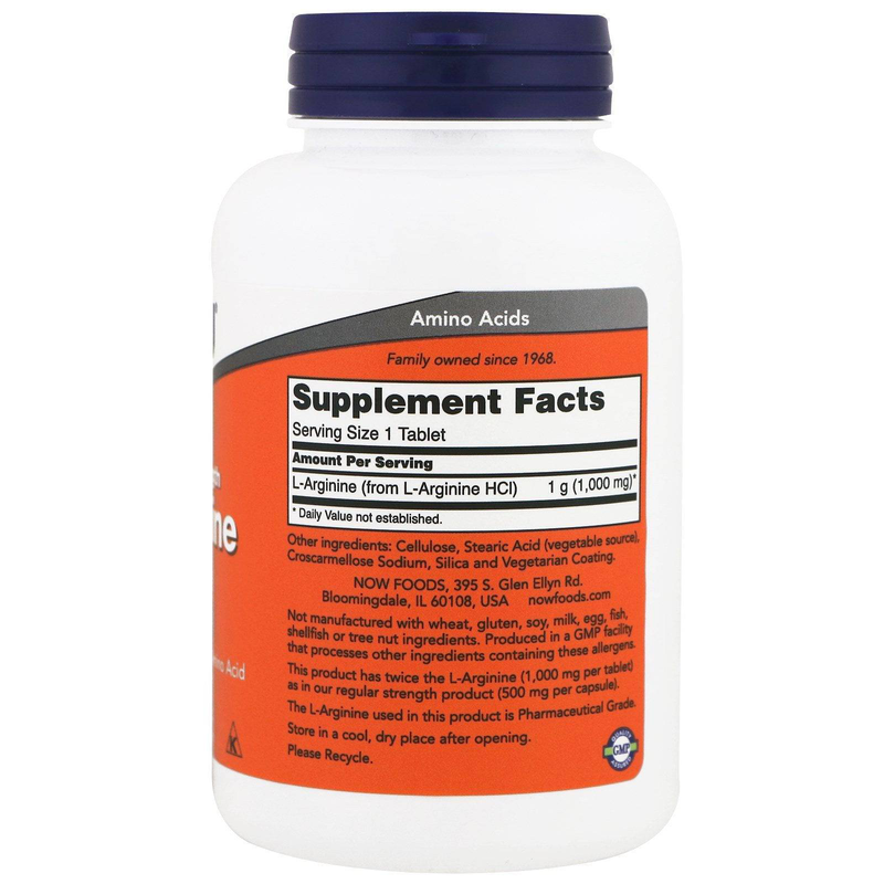 Product image: Now foods, l-arginine, double strength, 1,000 mg, 120 tablets, , medium-null