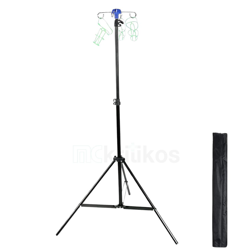 Product image: Portable iv stand, aluminum alloy, 4 hook 3 leg, adjustable height, , medium-null