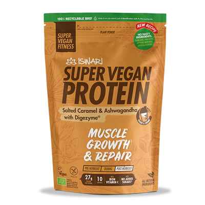 Iswari bio super vegan protein salted caramel & ashwagandha gluten free 400g, , medium