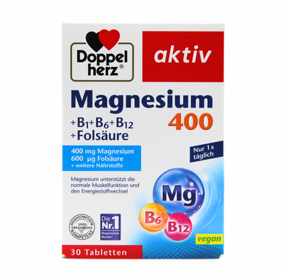 Doppelherz magnesium 400mg + b1 + b6 + b12 + folic acid x 30 tablets, , medium