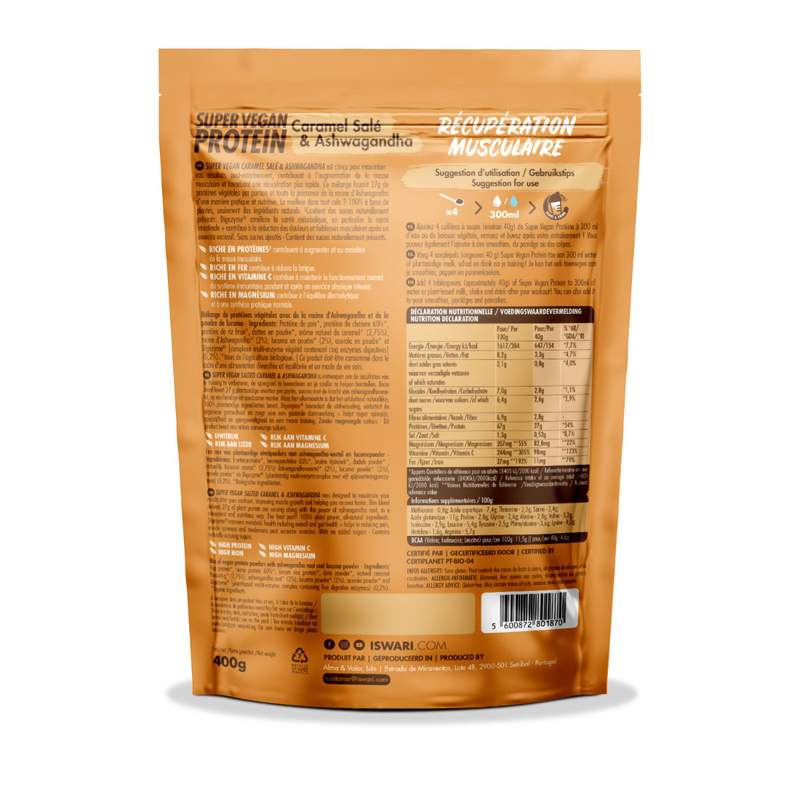 Product image: Iswari bio super vegan protein salted caramel & ashwagandha gluten free 400g, , medium-null