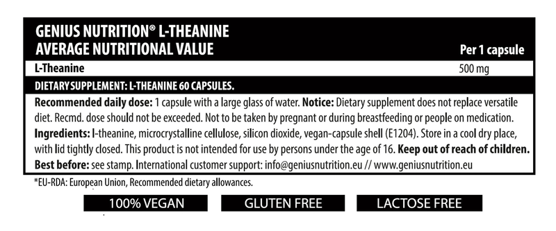 Product image: L-theanine 60 caps/60 serv, Genius nutrition, , medium-null