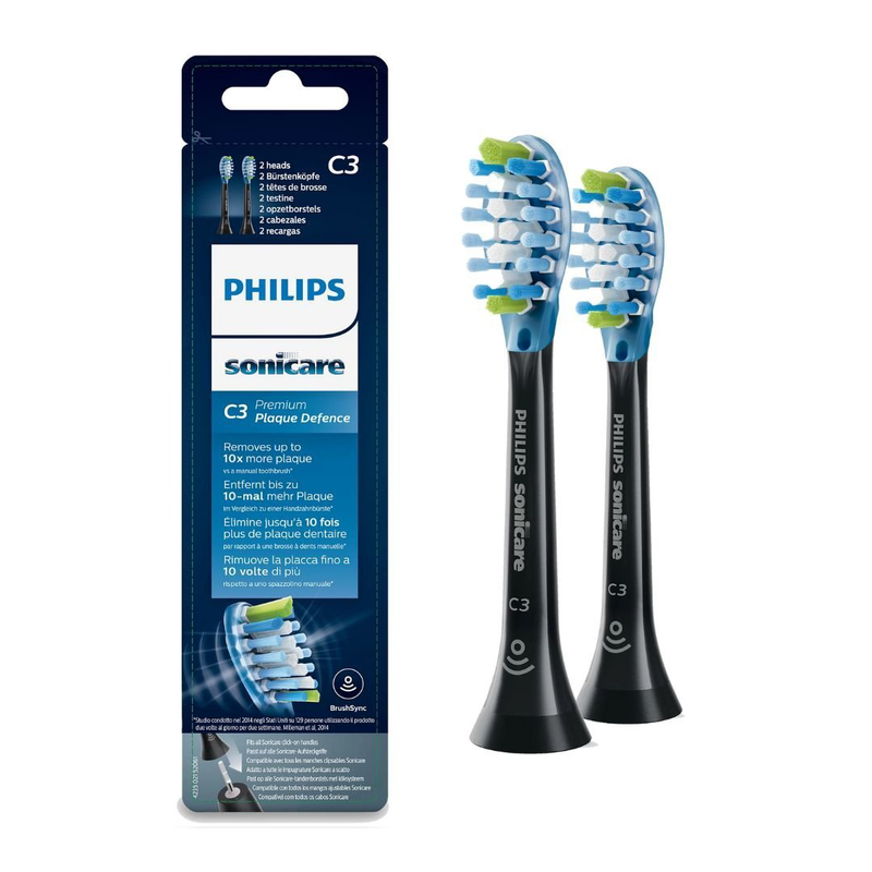 Philips sonicare c3 premium plaque defence κεφαλές οδοντόβουρτσας 2 τεμάχια για βαθύ καθαρισμό & αποτελεσματική αφαίρεση πλάκας μαύρο hx9042/33, , medium-null