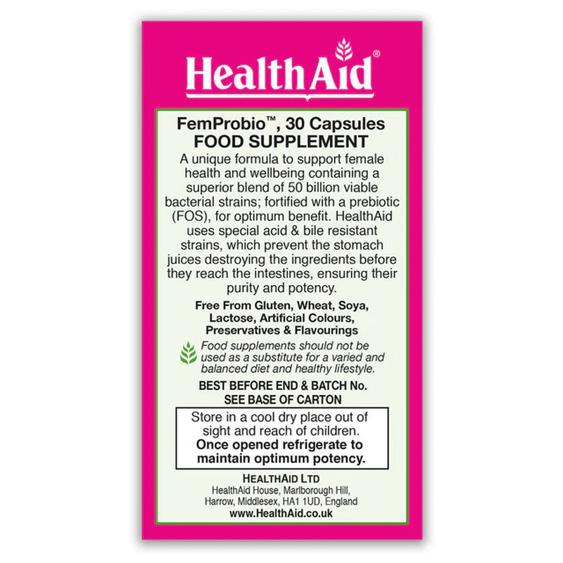 Health aid femprobio x 30 capsules - probiotics for women's health & wellbeing, , medium image number null