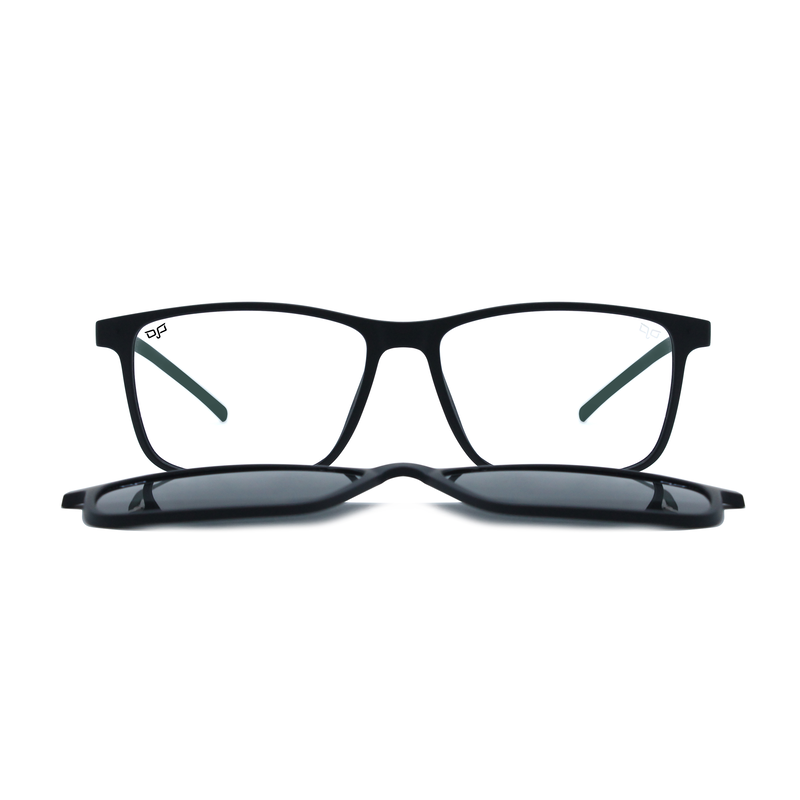 OJO personal style handmade square black green frame and temples and demo lenses with p. Clip on, , medium image number null