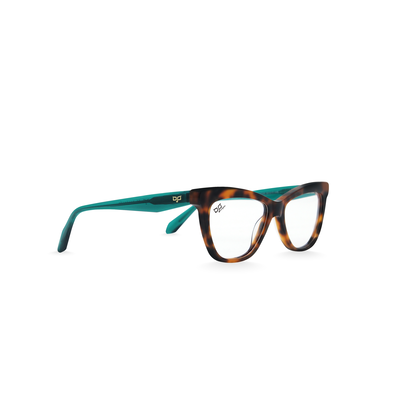 OJO personal style cat eye shell brown frame and clear green temples with demo lenses, , medium