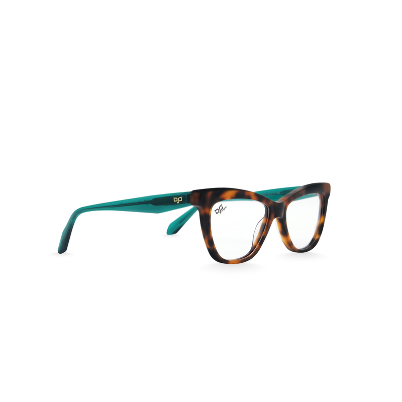 OJO personal style cat eye shell brown frame and clear green temples with demo lenses, , medium image number null