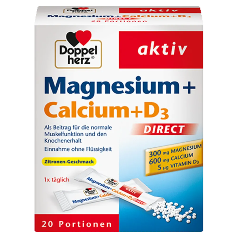 Doppelherz magnesium + calcium + d3 direct 20 sachets + 20 sachets offer, , medium-null