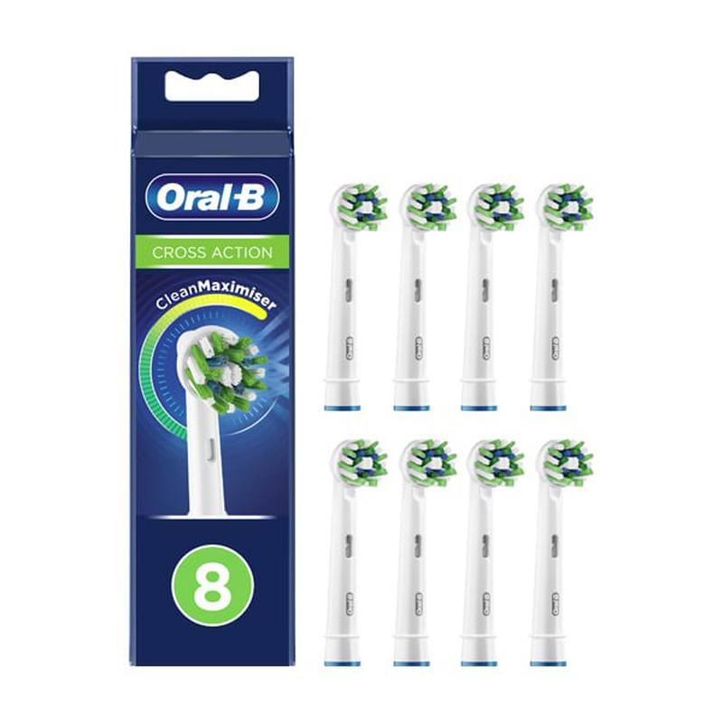 Oral-b cross action clean maximiser λευκά ανταλλακτικά ηλεκτρικής οδοντόβουρτσας 8 τμχ, , medium-null