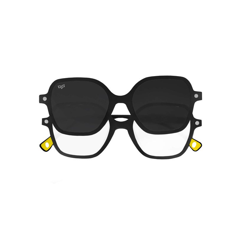 OJO junior optical square black frame with matte blue silicone temples and demo lenses with polarise, , medium image number null