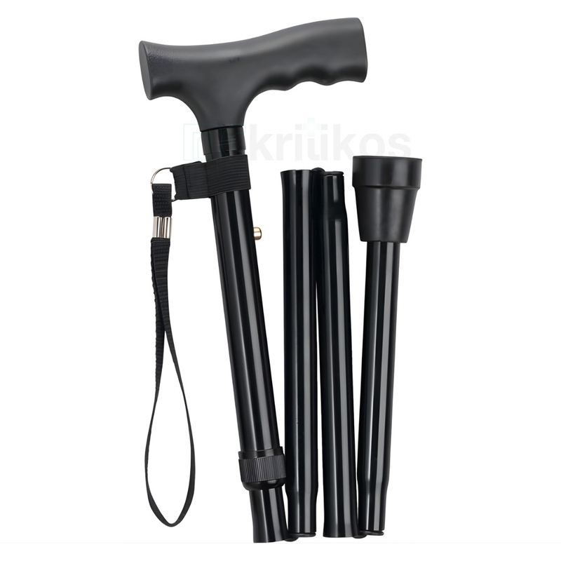 Folding aluminium walking stick, black, , medium-null