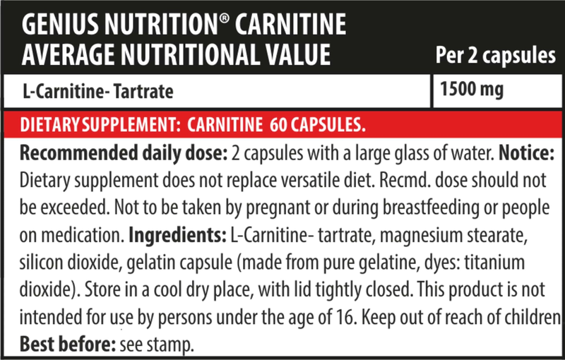 Carnitine 60caps, Genius nutrition, , medium-null