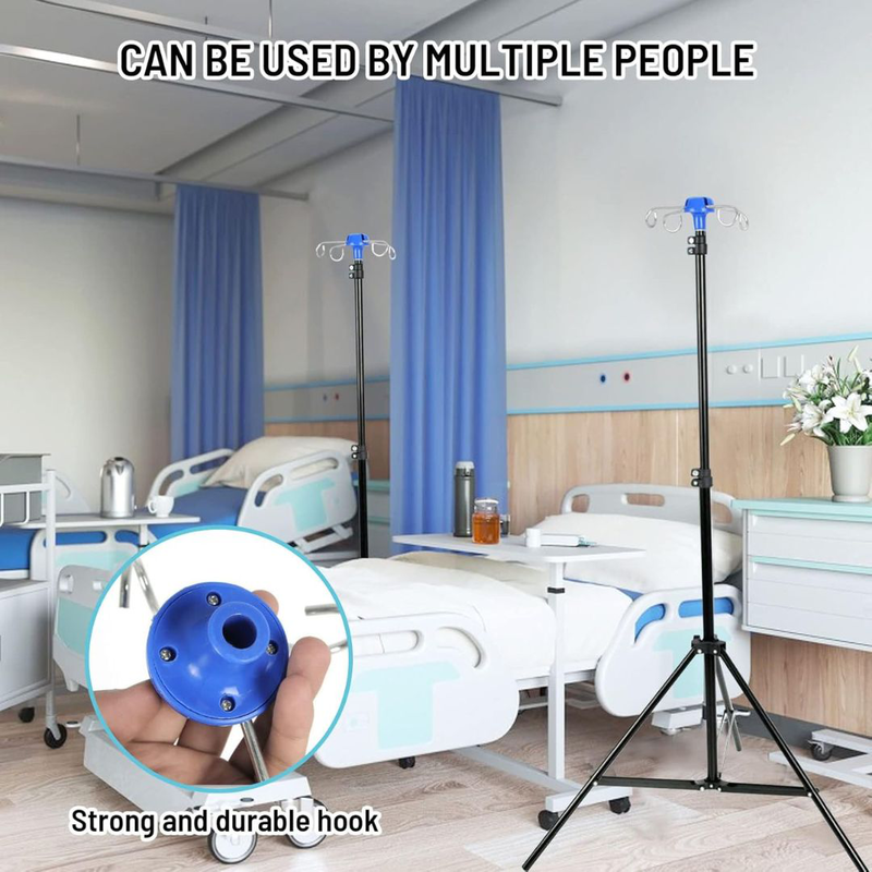 Product image: Portable iv stand, aluminum alloy, 4 hook 3 leg, adjustable height, , medium-null