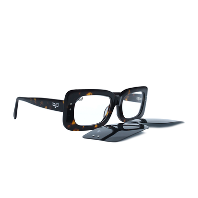 OJO personal style square handmade shell brown frame and temples and demo lenses with p. Clip on