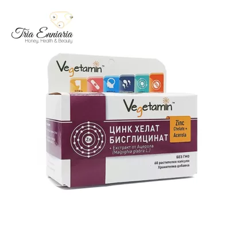 Product image: Zinc chelate bisglycinate with acerola, 60 capsules, vegetamin, , medium-null
