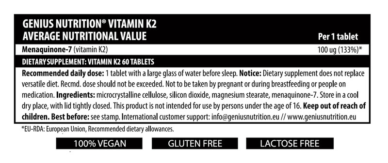Vitamin k2 60 tabs/60 serv, Genius nutrition, , medium-null