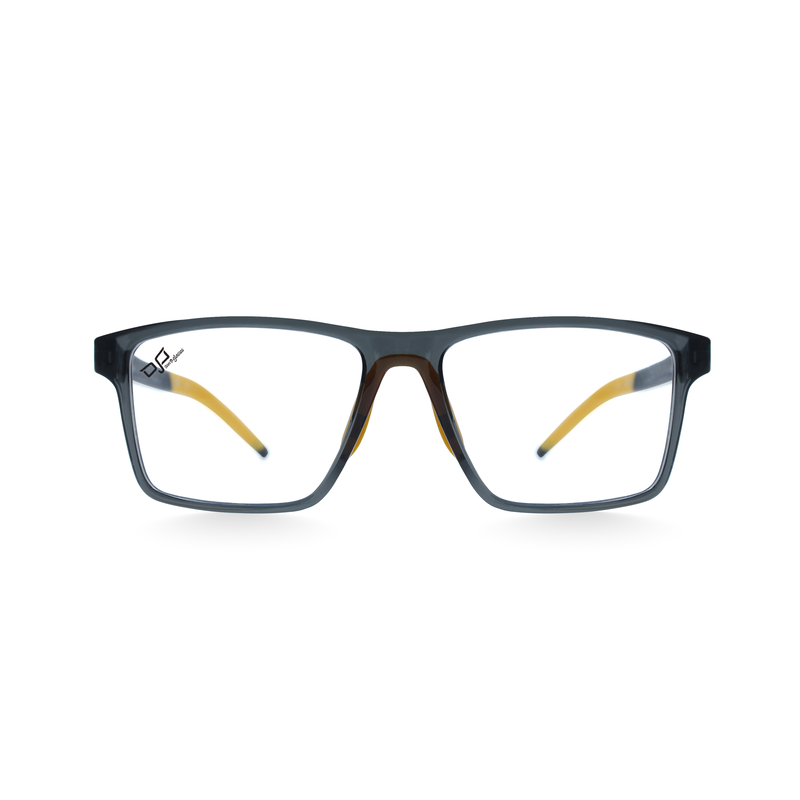 OJO personal style square shine grey frame and s. Grey and yellow temples with demo lenses, , medium image number null