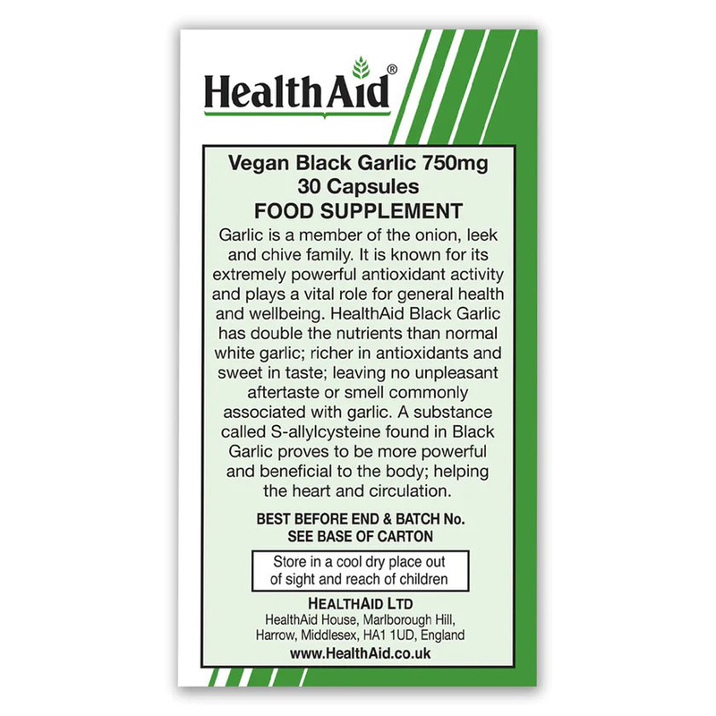 Health aid black garlic 750mg x 30 tablets - support for healthy heart & immune system, , medium image number null