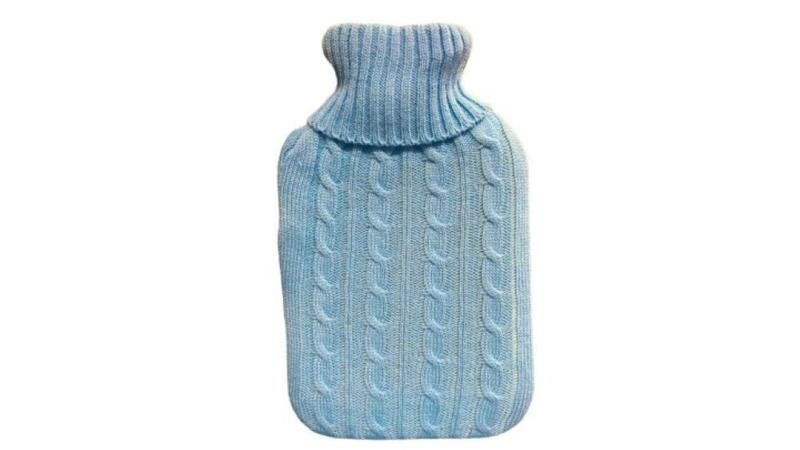 Blue knitted hot water, bottle, , medium-null