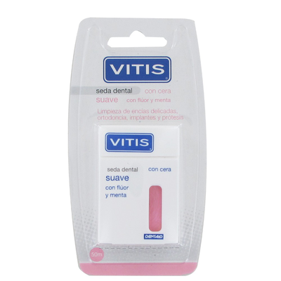 Vitis waxed soft pink dental floss, , medium