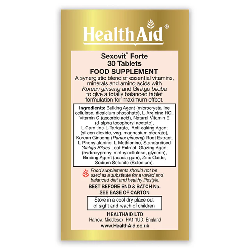 Health aid sexovit forte x 30 veg tablets - for healthy sexual function, , medium-null
