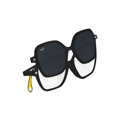 OJO junior optical square black frame with matte blue silicone temples and demo lenses with polarise