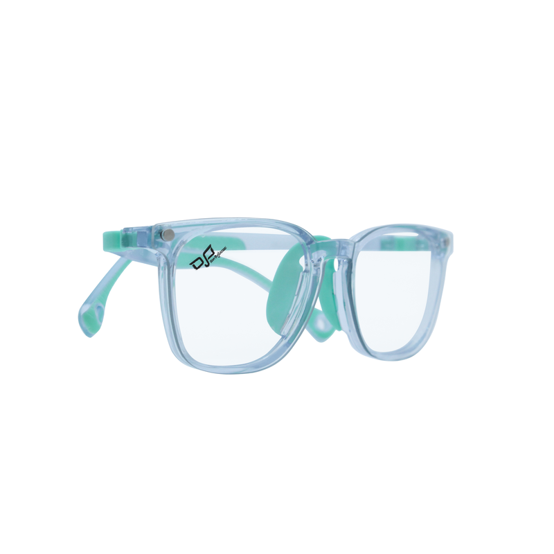OJO junior optical square clear blue frame with matte light blue silicone temples and demo lenses wi, , medium image number null