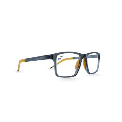 OJO personal style square shine grey frame and s. Grey and yellow temples with demo lenses