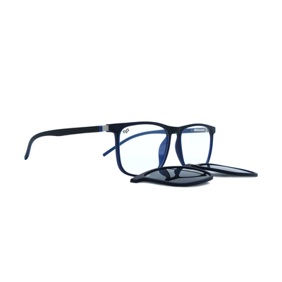 OJO personal style handmade square black blue frame and temples and demo lenses with p. Clip on