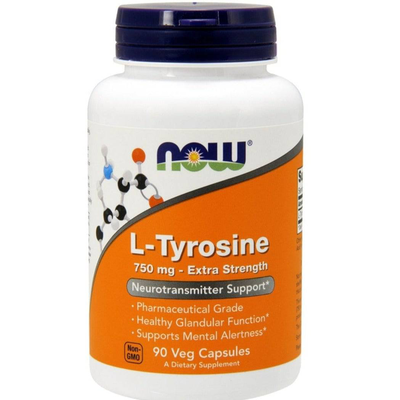 Now foods, l-tyrosine, 750 mg, 90 caps, , medium