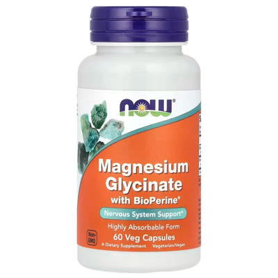 Now foods, magnesium glycinate with bioperine®, 60 veg capsules, , medium