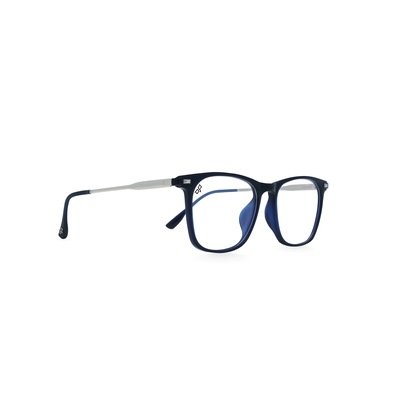OJO personal style square handmade with titanium ip blue frame and gold blue temples with demo len, , medium