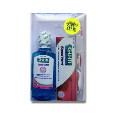 Gum sensivital offer pack. Includes mouthwash 300ml + toothpaste 75ml + toothbrush extra soft, , medium