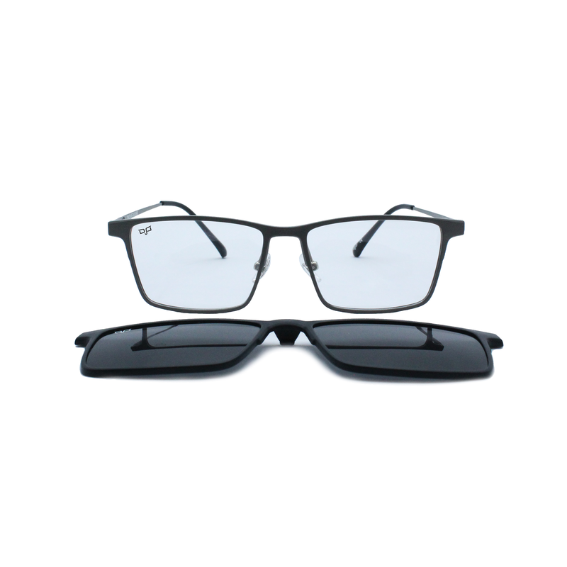 OJO personal style square ultem titanium gun frame and silver temples and d. L. With polar clip on, , medium image number null